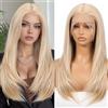Allbell Parrucca Allbell 13x6 bionda con highlights, lace front per donne, lunga 22 pollici, diritta e a strati. Parrucca sintetica HD senza colla, ideale per uso quotidiano e feste