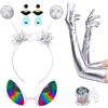 Aurasky Alien Costume Accessori Set, Alien Fascia + Orecchini + Guanti + Occhiali + Glitter Olografici, Accessori Alieno Donna per Carnevale Halloween Cosplay Party