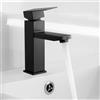 QWORK® Rubinetto per Lavabo, Rubinetto per Bagno Nero con 2 Tubi, Rubinetto Miscelatore Caldo Freddo Quadrato in Acciaio Inossidabile, per Bagno Cucina, Giardino