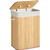SONGMICS Cesta Portabiancheria con Coperchio, 72 L, Cesto Porta Biancheria in Bamb? Pieghevole, Sacco Rimovibile e Lavabile in Lavatrice, Maniglie, Lavanderia Camera, Naturale LCB10Y