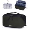 WANDF Borsa da Toilette Uomo - Beauty Case da Viaggio in Pelle PU con Tasca Appendibile Impermeabile Staccabile - Organizer da Bagno che Si Apre a Piano, Kit per Rasoio, per Accessori Viaggio(Verde)