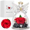 ELEUTH Rosa Stabilizzata Vera Regalo Donna Fidanzata Compleanno,Rosa Eterna in Vetro con Angelo Figurina Regalo per Mamma Nonna Festa della Mamma,Idee Regalo Natale Anniversario San Valentino per Lei