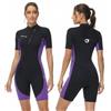 Owntop Muta da donna in neoprene shorty 3 mm - Muta corta in neoprene con cerniera frontale, muta a maniche corte per surf, nuoto, immersioni e triathlon, viola M