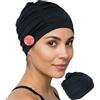 SWIMXWIN Cuffia Nuoto Capelli Lunghi Lycra DOLCEVITA Nero Donna Bambina Cuffia Piscina Tessuto Volume Ampio Allenamento Aquagym Triathlon Acque Libere Regalo Comfort Pro Abbondanti