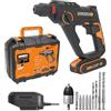 WORX Martello perforatore senza fili 20 V 1,2 J WX391, foratura rapida in calcestruzzo, 3 funzioni in 1, fornito con 10 punte per calcestruzzo, legno e metallo, batteria 2 Ah e caricatore rapido 2 A