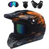 UIGJIOG Moto Casco Cross Country D. O. T Certificazione Endurance Race ATV ATV Casco di Sicurezza Stereo Traspirante Include Occhiali/Guanti/Maschera, Arancia, M(54~55cm)