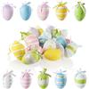 COM-FOUR® 18x Ganci decorativi pasquali - uova di Pasqua in plastica da appendere - uova di Pasqua colorate per il bouquet pasquale con un motivo (18 pezzi - 6 colori - Mix 2)