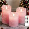 PinnWaa Candele LED, [Set di 3] Candela a Batteria a LED Senza Fiammacon Timer Telecomando Fiamma Tremolante, Luce Bianca Calda, Lumini LED Elettriche, Dimmerabili per Casa Festival Decorazioni - Rosa