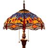 Bieye Generico Bieye L30703 Lampada da terra in vetro colorato in stile Tiffany a forma di libellula con paralume dal design complesso largo 16 pollici e base in metallo, arancione blu, alta 65 pollici