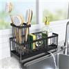 Generico Kitchen Sink Organizer with Draining Tray - Stainless Steel Sink Caddy Sponge Tray Brush Holder - 360° Rotating Spout Towel Holder kitchen aid for Organization and Bathroom Accessories, Black