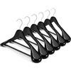 MELA'S Wooden Wide Clothes Hanger, Natural Wood, Pack of 12, Non-Slip, for Stable Jacket, Suit, Shirts, Extra Wide Shoulders, Trouser Bars, 45 x 23 x 5.5(Black)