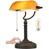 Newrays Lampada da scrivania con paralume in vetro ambra opaco, lampada da tavolo regolabile senza gradazioni con presa plug-in per studio, ufficio domestico, biblioteca, inclusa lampadina LED
