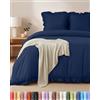 Utopia Bedding Copripiumino a Volant Matrimoniale 240x220 - Microfibra Copripiumino 240x220cm + Federe 65x65cm - Blu Navy