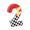 mciskin Red Racing - 2 candele di compleanno, decorazioni per 2° compleanno per ragazzo e ragazza, candela rossa numero 2 per torta, decorazioni per torte a tema auto da corsa a tema auto da corsa