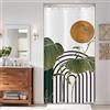 ASDCXZ Tenda da doccia boho 120 x 200 cm, moderna, astratta, stile boho, con sole, verde, foglie, bagno, lavabile, sottile tenda da doccia con occhielli, in poliestere, impermeabile, per vasca da