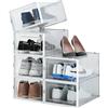 4CONVY Scatole per scarpe impilabili pieghevoli - resistenti scatole portaoggetti per scarpe - organizer per scarpe - scatole trasparenti in plastica per guardaroba camera da letto corridoio 6 pezzi