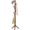 IBUYKE Appendiabiti in Legno, Ingresso Hall Albero con 3 Gambe in Legno per Cappello, Vestiti, Borsa, Sciarpe, Ombrello (8 Ganci) Montaggio Facile Marrone RF-1195