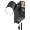 ledscom.de Lampada da parete WAIKA con USB-C e USB-A, lampada da comodino per montaggio a parete con interruttore, nero, GU10 max. 15W