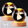 BORDEAG 2 sfere di cristallo 3D, luce notturna, sistema solare 3D, sfera di cristallo con LED, angelo custode, regalo a LED, sfera di vetro, 6 cm, con base in legno, per Ringraziamento, San Valentino