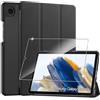Rojeuinn Cover per Samsung Galaxy Tab A9 custodie+1 Pezzi Vetro Temperato,Gomma Protezione Protettivo,Ultra Sottile Antiurto Anti-Graffio TPU Flessibile Case-Nero