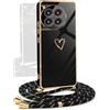 YAMCCCSE Cover per OnePlus 11 5G con Collana Amore Cuore Custodia per Silicone Sottile Laccio Tracolla Case con Protezione Fotocamera Dorata Placcatura Cornice Paraurti, Nero