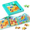 joibabe Puzzle Magnetici per i Bambini, 133 Pezzi 4-in-1 Dinosauro Puzzle di Legno Libro, Giocattolo Educativo per i Bambini 3-8 Anni