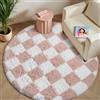 HUGEAR Tappeto Rotondo 150cm Pelo Lungo a Quadri Rotondo Rosa Bianco Morbido Tappeti Antiscivolo Moderno Camera da Letto Cucina Salotto Sala Scendiletto Esterno Bambina Bambini Tappeti