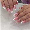 JSRQT Unghie Finte Adesive Francese Rosa Nude Fiocco Cuore con Colla Press On Nails Lunghe Tip Glitterate Ballerina French Fake Gel per Donna Ragazze Copertura Completa Falsi Manicure Decorazioni