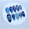 Shimmerz 24 pezzi di unghie finte a mandorla di media lunghezza blu mare profondo con fiori 3D farfalla perle conchiglie unghie finte riutilizzabili idea regalo