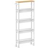 VASAGLE Carrello Cucina Salvaspazio, Carrello con Ruote Portatutto a 5 Ripiani, Scaffale Stretto in Acciaio e Legno, Organizer Bagno, 45,4 x 13 x 99,6 cm, Rovere Dorato e Bianco Opaco, LRC034W09