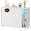 SONGMICS HOME Credenza, Snapsemble Montaggio Rapido, Armadio, Mobile TV con Illuminazione e Ripiano in Vetro, Minimalista, Bianco Neve BBK372W01