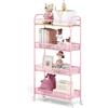 KINGRACK Carrello da cucina stretto a 4 livelli con ruote in legno e cesti scorrevoli, carrello in metallo per spazi ristretti in cucina, bagno, dormitorio e camera da letto, rosa