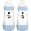 MAM Biberon Easy Start 260 ml (Set da 2), Kit da 2 biberon anticolica per allattamento misto, Azzurro, 2+ mesi
