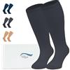 360 Relief Calze Compressione Graduata Donna e Uomo - Taglie forti 1 Coppia Solido Colore Gambaletti Compressione per Sports, Running, Viaggio, Ciclismo, Lavoro - 3XL Nero con Borsa Lavanderia