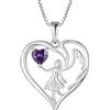 FJ Collana Angelo Custode Cuore Argento 925 Donna Collana con Ciondolo Ala d'Angelo Collana Febbraio Pietra Portafortuna Ametista Gioielli Regalo per Donna