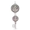 Only faith Ciondolo protettivo chiave di San Benedetto in argento rodiato 925, medaglione e chiave portafortuna, finitura anticata, 3 cm, design artigianale
