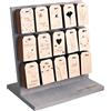 Rayher espositore con 180 targhette in legno con motivi regalo per tutto l'anno, 15 motivi diversi, 12 pezzi ciascuno, 4,8x8,2cm, 180 pezzi, 63138505
