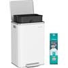 SONGMICS Pattumiera da Cucina 50 L, con 15 Sacchi per Spazzatura, Acciaio, Secchio in Plastica Rimovibile, Cestino a Pedale con Coperchio Maniglie Chiusura Morbida, Bianco Nuvola LTB595WC01
