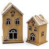 DRW Set di 2 lanterne a forma di casa in legno con luce striscia LED in Ocra 44x23x22 cm