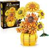 AKWME Set di costruzione di fiori di girasole per adulti, collezione botanica d'arte Van Gogh per donne e ragazze di 14 anni e più, kit di piante artificiali in vaso, decorazione per interni