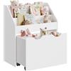 SONGMICS Scaffale per Giocattoli, Libreria per Bambini a 3 Scomparti, Contenitore Portagiochi Estraibile con Ruote, Multiuso, per Cameretta e Stanza dei Giochi, Bianco Nuvola GKR041W10