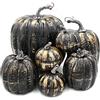 OTMVicor 7 zucche artificiali nere e dorate in schiuma, per autunno, stagione, Halloween, Ringraziamento, vacanze, festival, decorazioni da tavolo (nero e oro)