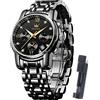 OLEVS Mens Watches Dress Designer Diamond Analog Quartz Stainless Steel Silver Waterproof Metal Date Chronograph Roman Numerals Gent Wrist Watch