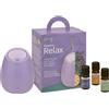 Purae Respira Relax Kit con Diffusore a Ultrasuoni e 3 Oli Essenziali Biologici e Puri di Lavanda Officinale, Arancio Dolce e Lemongrass