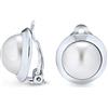 Bling Jewelry Semplice Pulsante Stile Rotondo Cupola Lunetta Bianco Simulato Perla Clip Su Orecchini Per Le Donne Non Forato Orecchio Argento Placcato Ottone