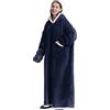 Boikey Coperta a Maniche Lunghe con Cappuccio,Oversized Wearable con Cappuccio, Super Spessore Caldo Fleece Sherpa Cozy Blanket Hoodie con Tasche e Maniche (Blu Marino)