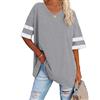 Ebifin Maglietta da donna oversize, con scollo a V, a maniche corte, casual, casual, estiva, estiva, camicetta, Marrone scuro, L