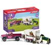 SCHLEICH HORSE CLUB | Pick-up con rimorchio per cavalli 42346 | Set con veicolo, rimorchio, cavallo, 2 personaggi umani e accessori | Giocattolo equestre & regalo per bambini | Set da 38 pezzi