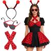 KOMEIYL 4 Pezzi Costume Coccinella Accessori, Costume Coccinella Donna, 1 Fascia Per La Testa, 1 Occhiali, 1 Paio Di Guanti e 1 Paio Di Calzini, Costumi Di Coccinella, per Carnevale Cosplay e Feste a Tema