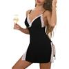 Lovasy Lingerie Sexy Donna in Pizzo Babydoll con Motivo Farfalla Fiocco e G-String Intimo da Notte con Spacco Laterale,A-Nero/Pizzo Bianco,XXL